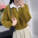 Zingj Department Fake Two Twist Sweater Sweater Female Autumn New Design Sense Cover Loose Show Thin Outside Wear Jacket-Outfit