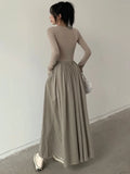 New Women Long A Line Big Swing Dress Spring Winter Elegant Casual Long Sleeve Boho Female