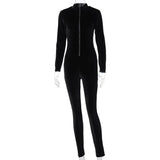 Autumn Winter Women Long Sleeve Velvet Zipper Fitness Bodycon Jumpsuit Overall 2021 Fall Clothes Streetwear