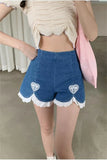 Print Lace Trim Blue Denim 2022 Sexy Shorts High Waist Women's Summer Shorts Gothic Oversize Shorts Women Denim