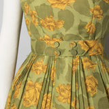 Chic Vintage Casual Party Dresses Women 50s 60s Floral Print Button Waist Pleated Swing Pinup Sleeveless Rockabilly