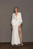 Evening Dress Women 2022 New Autumn Sexy Open Fork Lantern Sleeves Thin Famous French-Style Fasting Long