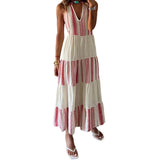 Spot 2025 Summer New Women's Fashion Striped Print V-Neck Sleeveless Medium Long