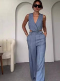 Zingj New Summer Cross Slim Sleeveless Vest High Waist Wide Leg Pants Hot Girl Suit-Outfit