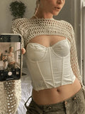Long Sleeve Crochet Bolero Knit Top- Outfit