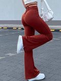 Lace Up Stretch Flare Leg Pants- Outfit