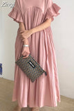 Fashion New Women Summer Pleated Ruffes Dress Ladies Womens Loose Long Dresses Casual Office Pullover Woman Black