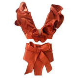 2025 New Solid Color Split Body Swimsuit Female Heavy Industry Pressure Line Lotus Edges Sexy Bikini