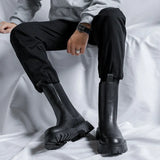 New 2025 High Leg Thick Chelsea Boots Round Head Black Korean Fashion Single Boots