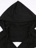 Women Hoodies Cropped Top Y2K Gothic Solid Long Sleeve Criss-Cross Tie-up Hollow Out Exposed Navel Grunge