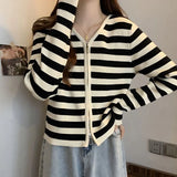 Zingj Size Stripe Long Sleeve Knit Cardigan Coat Female Autumn Korean Fat Mm Loose Show Thin Cover Belly Zipper Jacket Tide-Outfit