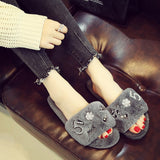 Winter Women House Slippers Faux Fur Warm Shoes Woman Slip Flats Female Slides Red Black Pink Home furry Ladies