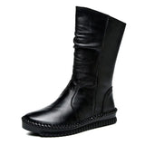 2021 Women's Boots Autumn Leather Handmade Retro Flat Boots Flat Shoes Genuine Leather Boots for