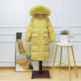 Winter Loose Windbreak Long Coat Women Real Natural Fur Hooded Jacket 90% White Duck Down Coat Thick Warm Snow