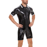 Zingj Plus Size Men's PVC Bright Leather Onesie Sexy Zipper Open Gear Onesie Leather Pants Size