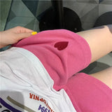 Casual Heart Shape Sports Shorts Women Cute Preppy Style Loose Wide Leg Short Pants Girl Student High Waist Sweet