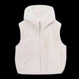 White Faux Fur Hooded Zip Vest- Outfit