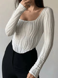 Asymmetric Creped White Long Sleeve Crop Top- Outfit