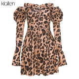 Women Fashion Sexy Long Sleeve Strapless A-Line Dress Autumn New Casual Office Lady Party Elegant Leopard Mini