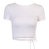 Backless White T Shirt Crop Top Women Y2k Aesthetic Clothes Korean Fashion Kawaii Short Sleeve Tshirts Sexy Summer