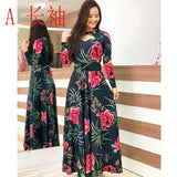 Summer New Elegant Women's Maxi Dress Bohmia Casual Flower Print Robe Fashion Hollow Out Ladies Short Sleeve Dress
