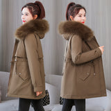 Cotton-Padded Jacket Women 2024 Winter Parke Leisure Long Korean Version Of Women's Warm Loose Big Wool Collar Cotton-Padded Coat-Outfit