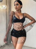 black fishnet rhinestone mini summer dress women Glitter bodycon club party dress see through bikini cover up beach