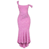 Purple Lace Floral Frill Corset Maxi Dress-Outfit