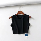 Summer vintage white crop tops women biker black punk sexy tank top korean streetwear cropped sleeveless top