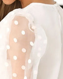 Fashion Polka Dot Sheer Mesh Lantern Sleeve Tops Ladies Solid Baggy Blouse Tee Shirts Plus Size