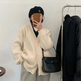 Zingj Women 2024 Autumn / Winter New Sweater Lazy Wind Large Pocket Korean Version V-Neck Loose Show Thin Coat Female-Outfit