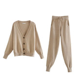 Womens Knitting Two Piece Set Cardigan Sweater Casual Tracksuits High Waist Pencil Pants Clothes