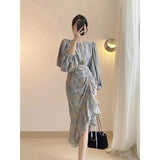 French floral women's spring dress 2022 new temperament long skirt waist slimming design niche skirt bandage