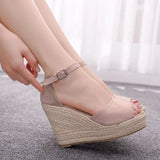 Cm Fish Mouth Water Table Heel Sandals Large-Size Sandals Bohimia Fish Mouth Sandals Hemp Rope Heel