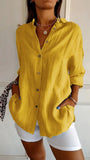New Single-Dran Buckle Folding Collar Shirt Burst Lady Solid Color Can Sleeve
