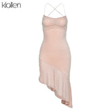 Female Pink Sexy Spaghetti Strap Silk Dress 2022 Summer Fashion Birthday Party Glitter Asymmetrical Mini Dress