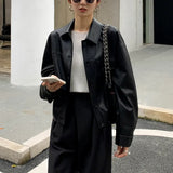 Cropped Leather Jacket Women Korean High Street Leather Blazers Women Vintage Streetwear Moto Bike Jacket Autumn 2023