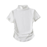 Zingj Fashion Women's Wear Pure Style Spicy Girls Small High-Necked Short-Sleeved T-Shirt Temperament Slim Short Style Navel High-Waist