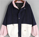 Loose Color Hooded Corduroy Overalls