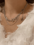 Rhinestone Star Decor Layered Chain Necklace- Outfit