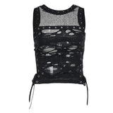 Summer New Sexy Micro-Transparent Hot Girl Blouse Dark Style Personality Trend Hole Fabric Vest