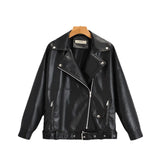 Autumn Dress Wash PU Leather Lapel Loose Large Version Leather Coat Female