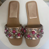 ZAR Woman 2022 Flat Shoes Spring Summer Round Toe Sexy Acrylic Rhinestones Outer Wear Plus Size 41 Sandals And Slippers