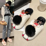 Women Slippers Female Short Plush Indoor Cotton Shoes Ladies Warm Non-Slip Animal Prints Cartoon Women's