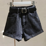 2021 Streetwear High Waist Women Blue Denim Shorts With Belt Summer Casual Female Wide Leg Plus Size 2xl Jeans