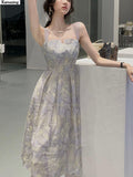 New French Style Women Elegent Party Midi Print Dress Female Fashion A Line Holiday Clothes