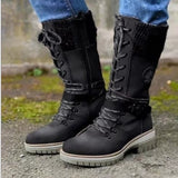 Front Faescing With Round-Headed Knight Boots Women's Belt Buckle Thick Leather