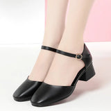 Square Head Spring And Autumn Shoes Mary Jane Hollow Single Shoes Thick Heel Buckle Low Heel Sexy Bag And Head Sandals
