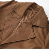 Brown Suede Long Belt Trench Coat-Outfit