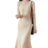 Cashmeat Dress Women's Autumn And Winter New Set Long Sleeves Leisure Long A Dress Wool Knitted Long